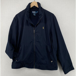 POLO RALPH LAUREN Jacket Mens M Windbreaker Harrington Hidden Hood Full Zip Blue